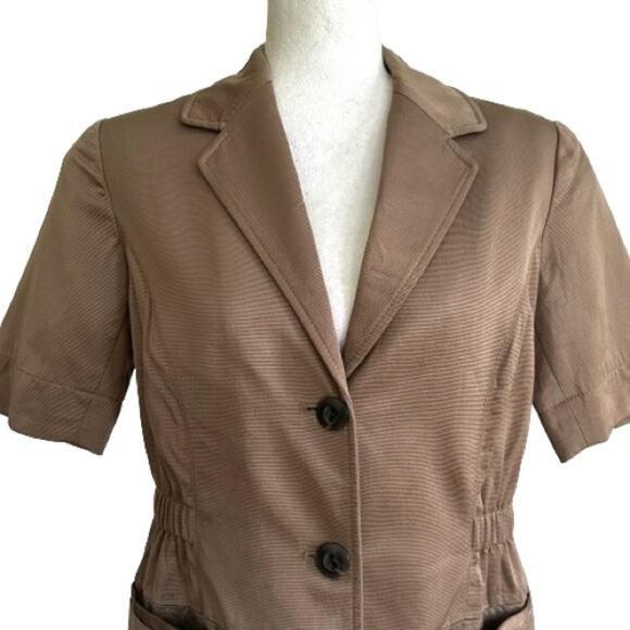 Coldwater Creek Brown Tan Short Sleeve Pockets Lined Career Blazer Size 6 Petite - Picture 3 of 11